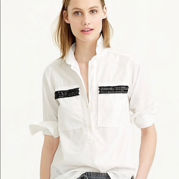 J. Crew Chevron Beaded Popover In White - Picture 1 of 7